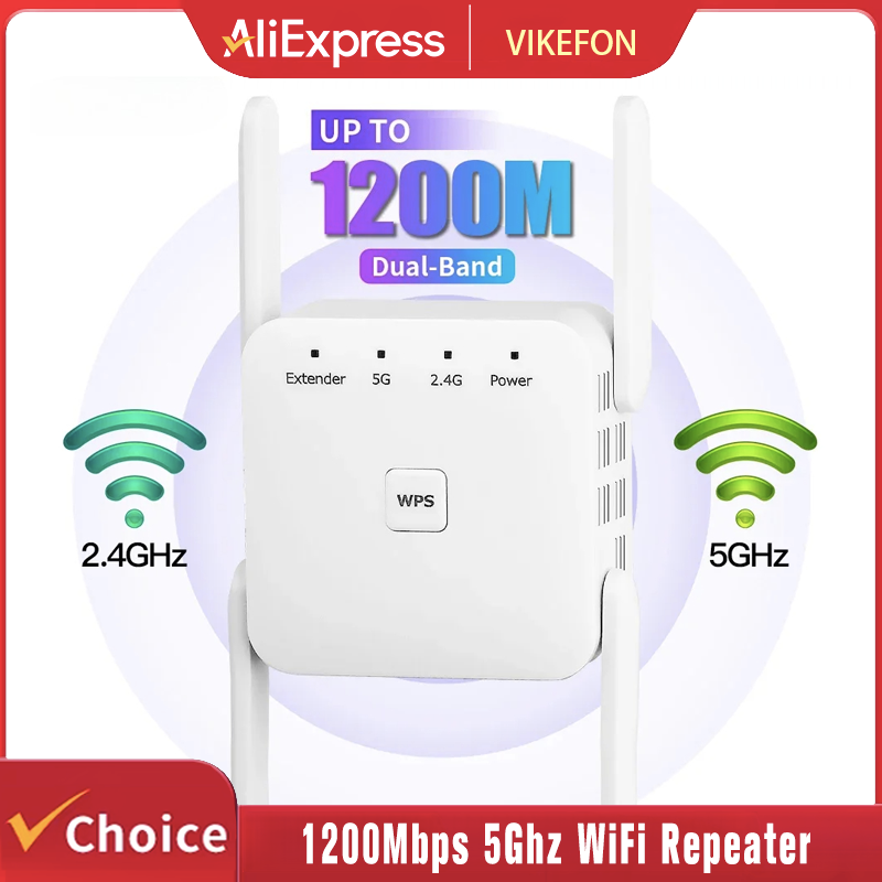 Smart Home Network - 1200Mbps 5GHz ワイヤレスWiFiリピーターブースター 2.4G/5GHz Wi-Fi信号増幅器 エクステンダー