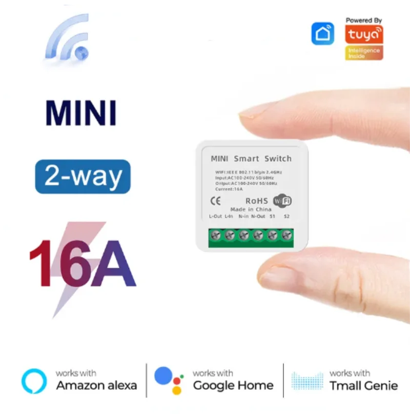 Smart Home Diy - Tuya mini 16a wifiスイッチスマートライフアプリ2ウェイコントロールスマートホームオートメーションモジュール割り込み作業用alexa google home