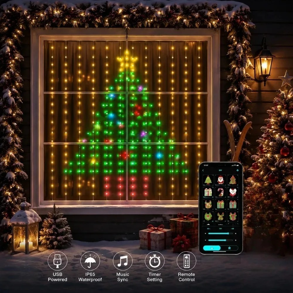 Smart Home Diy - LEDピクセルカーテンライト Bluetoothアプリ制御 RGBスマートストリングライト DIY窓飾り ホームパーティー用