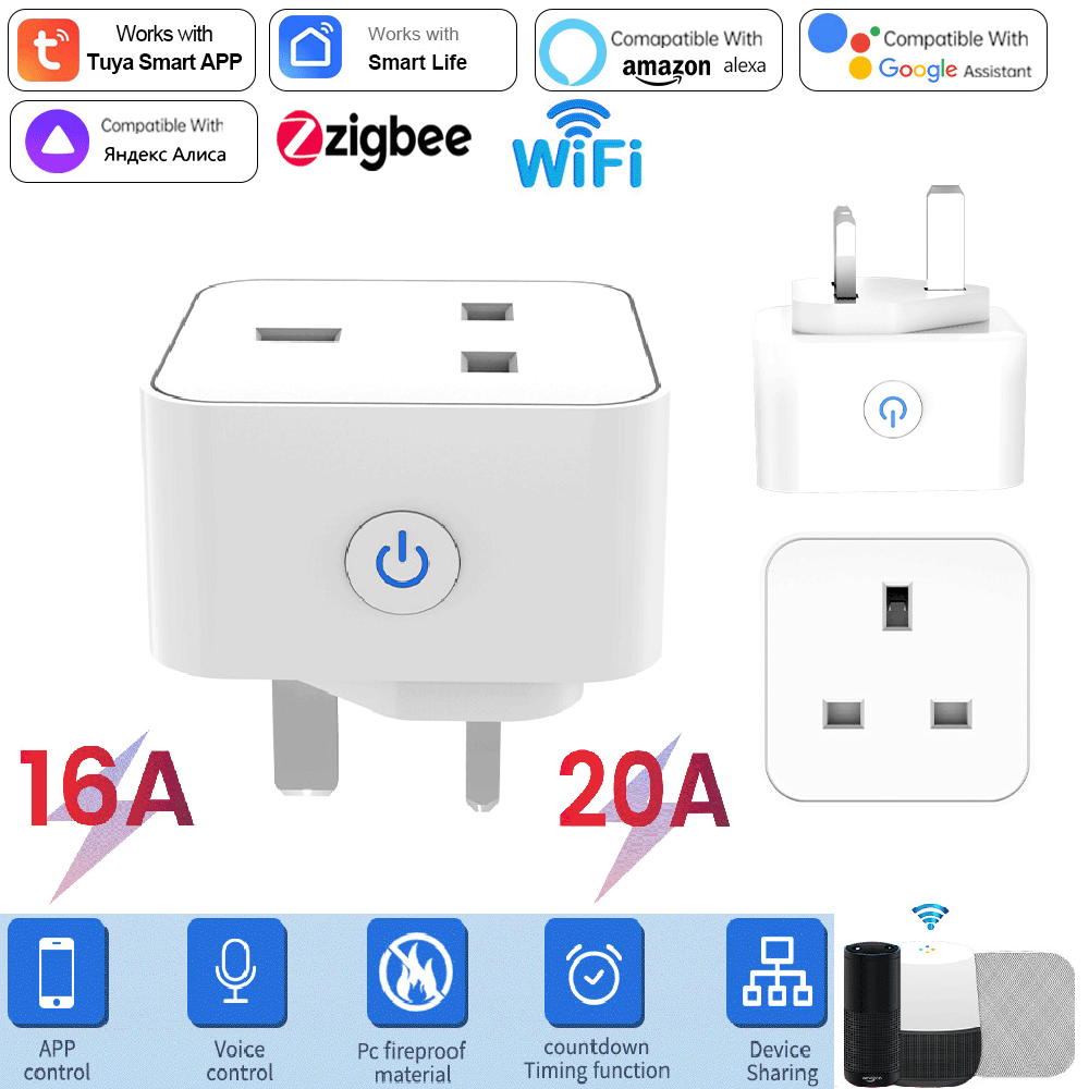 Smart Home Wiser - Tuya スマートソケット 16A/20A WiFi または Zigbee