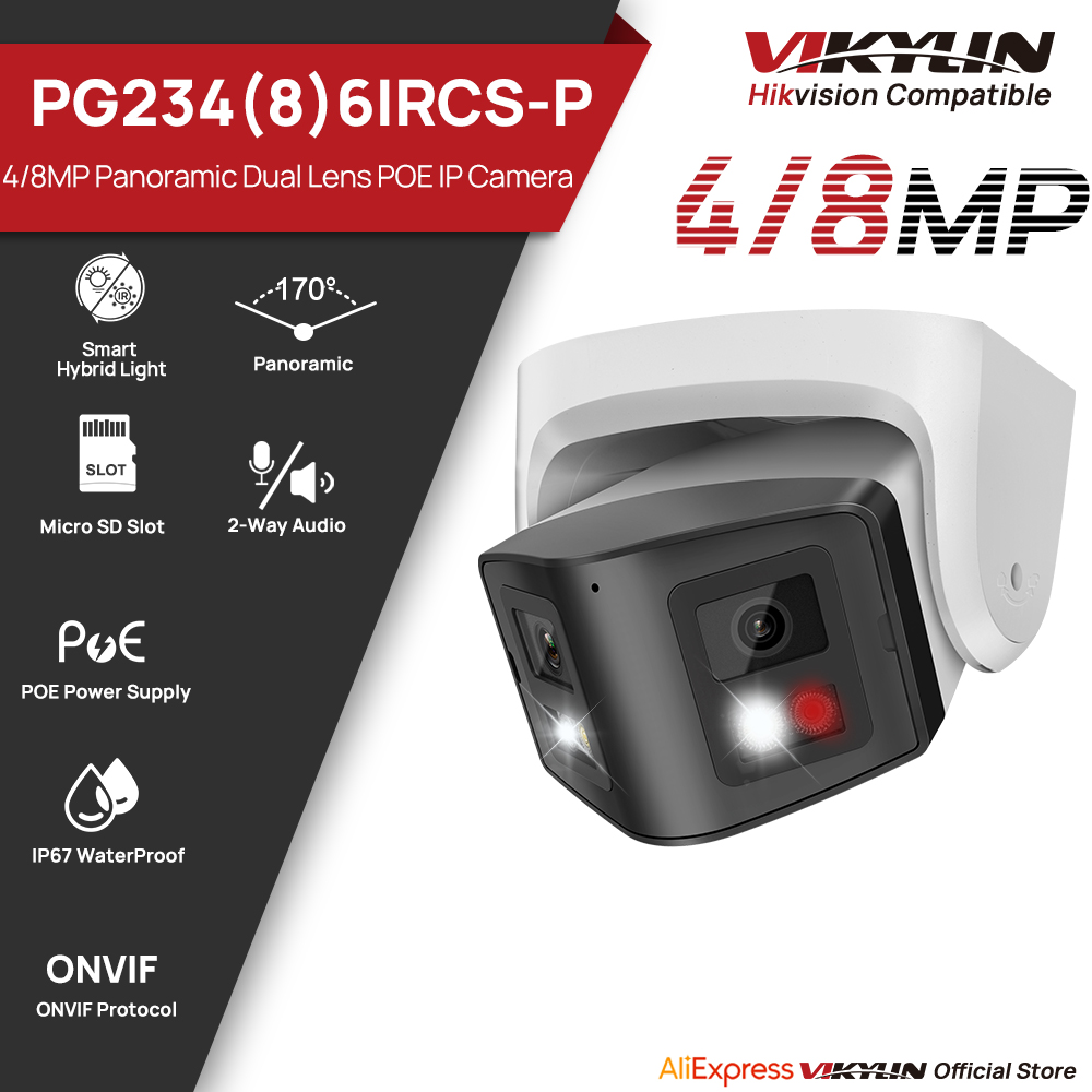 Smart Home Nas - Vikylin 4/8MP パノラマスマートデュアルライトIPカメラ、双方向通話機能付きCCTV、PoE対応、デュアルレンズ、Onvif対応、IP66防水防塵。