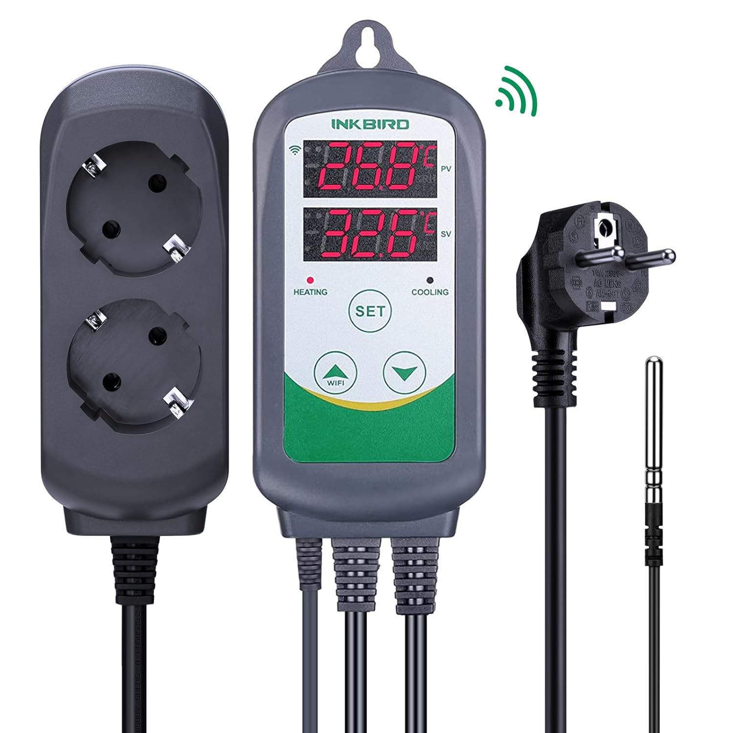Wifi Smart Plug - Inkbird-wifiデジタル温度コントローラー,EUプラグ,サーモスタット出力,ガラスバルーン,発酵槽,温室,ITC-308-WiFi, 220v