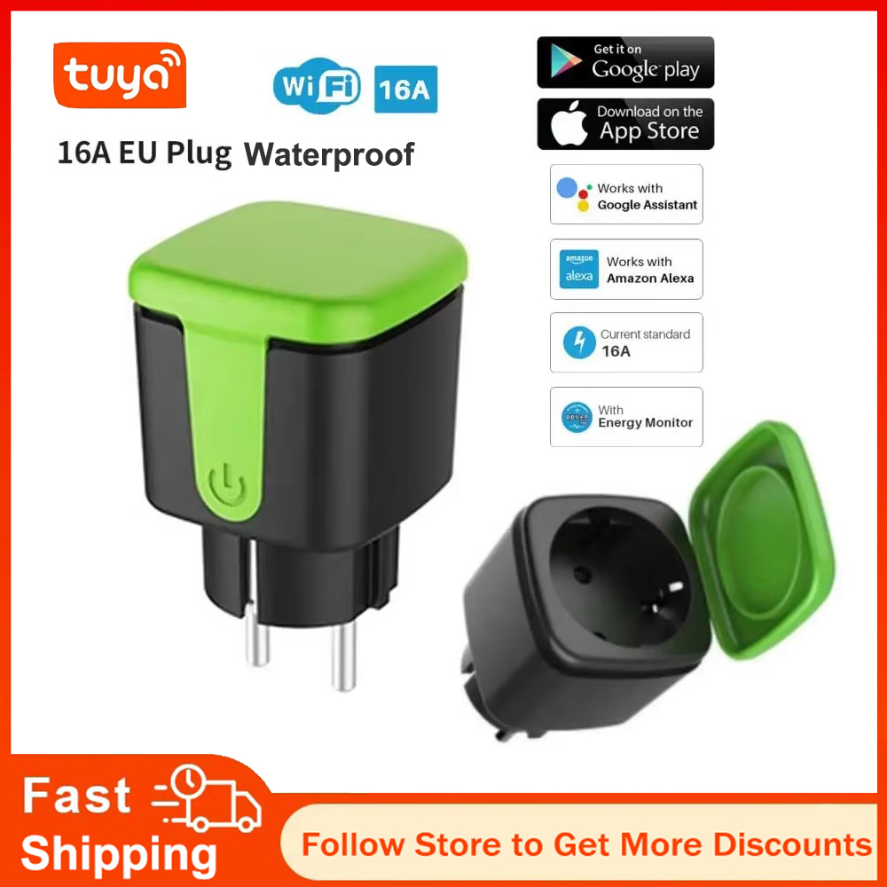 Wifi Smart Plug - Tuya EU 16A WiFiスマート防水ソケット屋外用ソケットスマートリビング電気プラグ Alexa Google