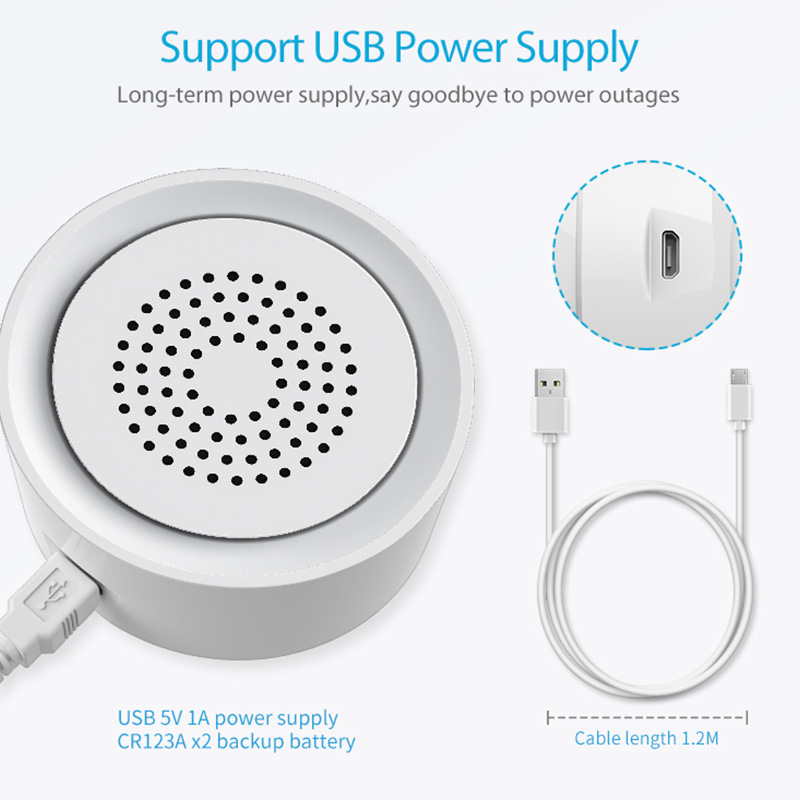 Smart Home Nas - Tuya スマートホームシステム サイレン 温度・湿度センサー付き 90dB 大音量アラーム