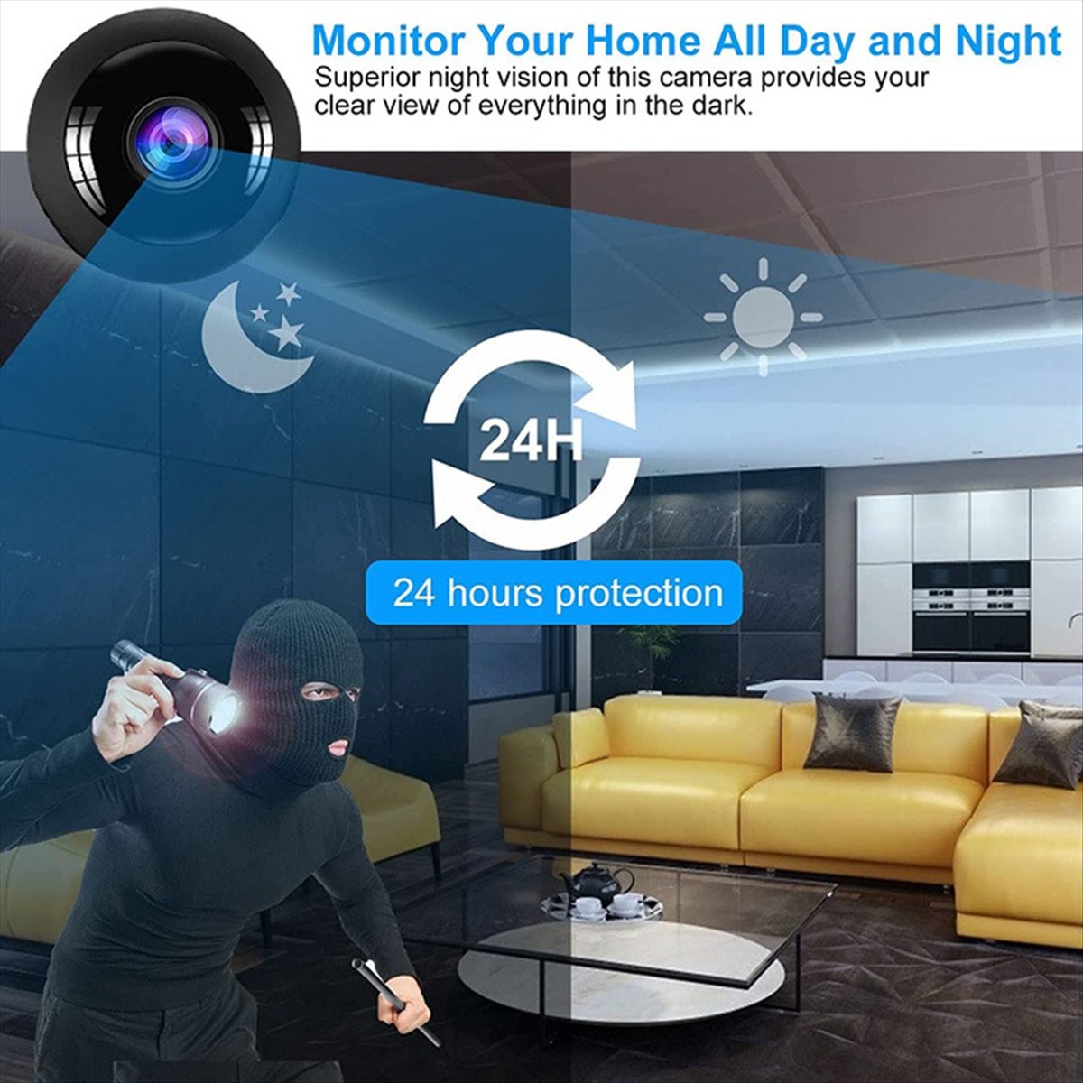 Smart Home Kamera - 安定した魚眼レンズ HD ナイトビジョン スマートホーム 小型監視 1080P