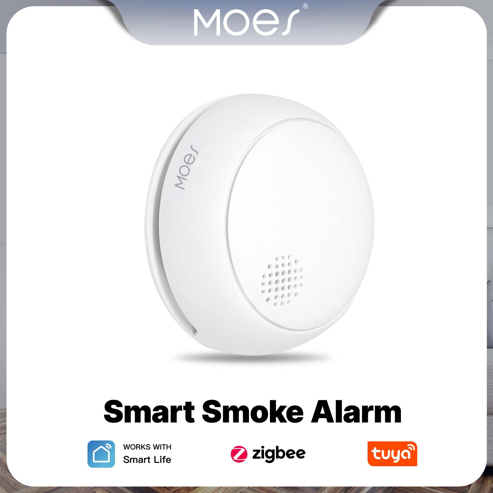 Smart Home Moes - MOES ZigBee スマート煙警報器 ワイヤレス火災 85dB サウンドサイレンセンサー