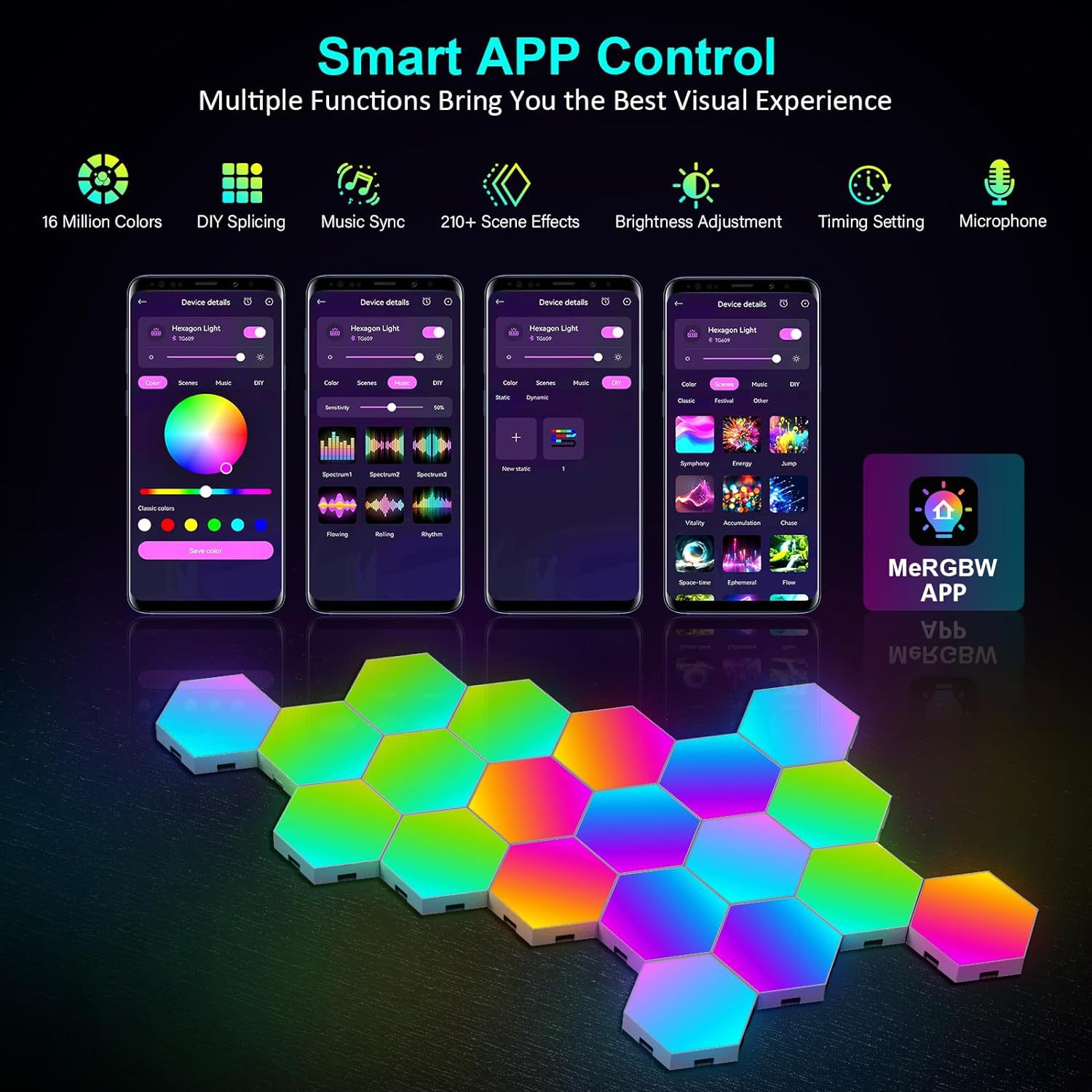 USB RGB LED 六角形ライト スマート室内壁ライト  - Smart Home Room のレビューと価格