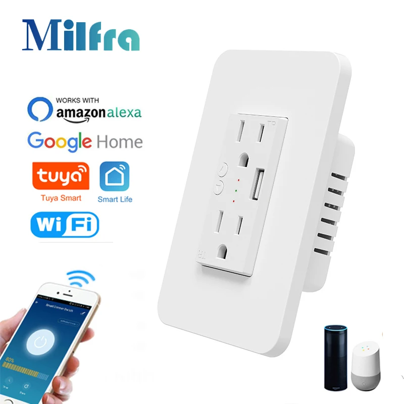 スマートwifiダブルウォールソケット,USB充電ポート,E - Smart Outdoor Plug のレビューと価格