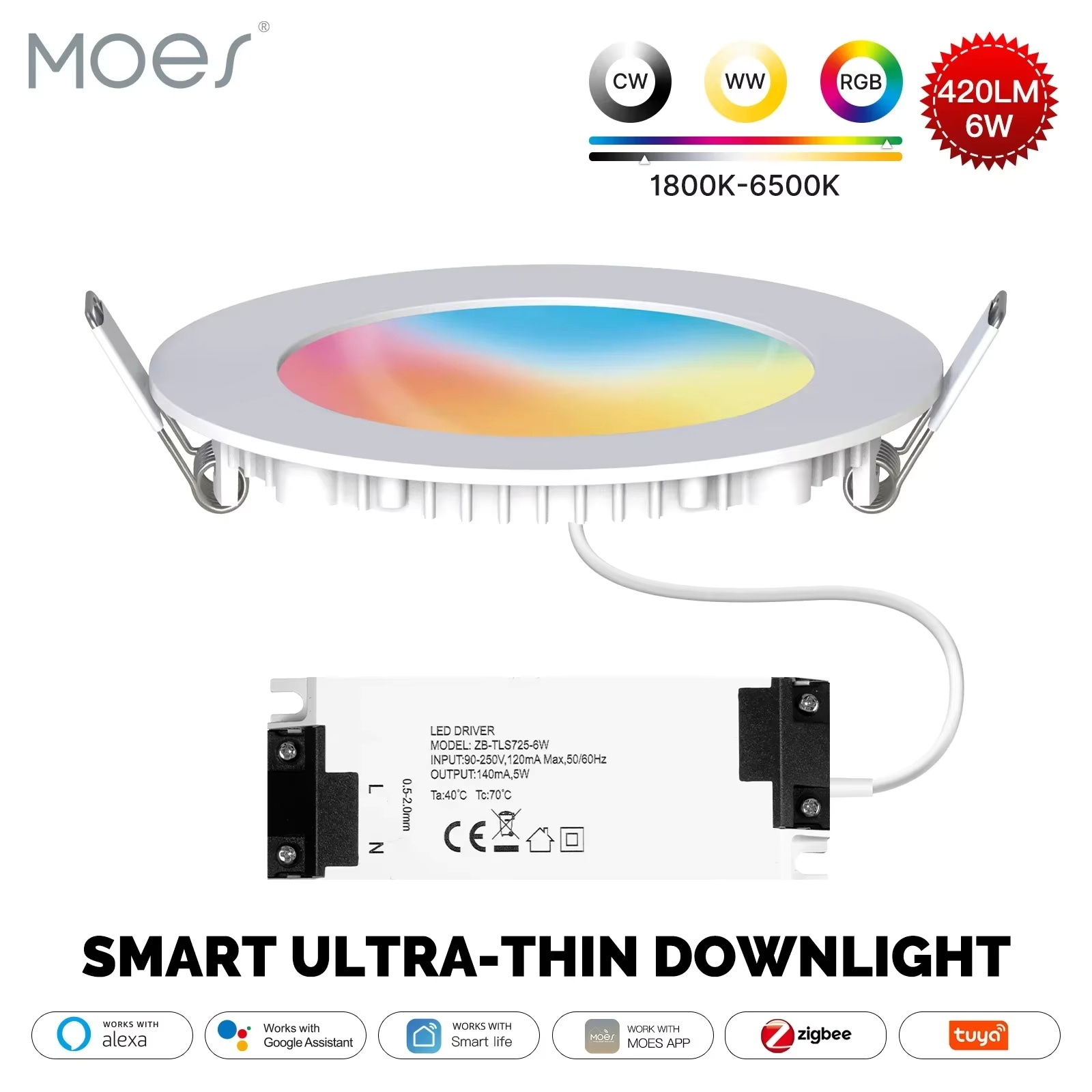 MOES ZigBee ダウンライト Tuya 超薄型チュー - Smart Home Moes のレビューと価格